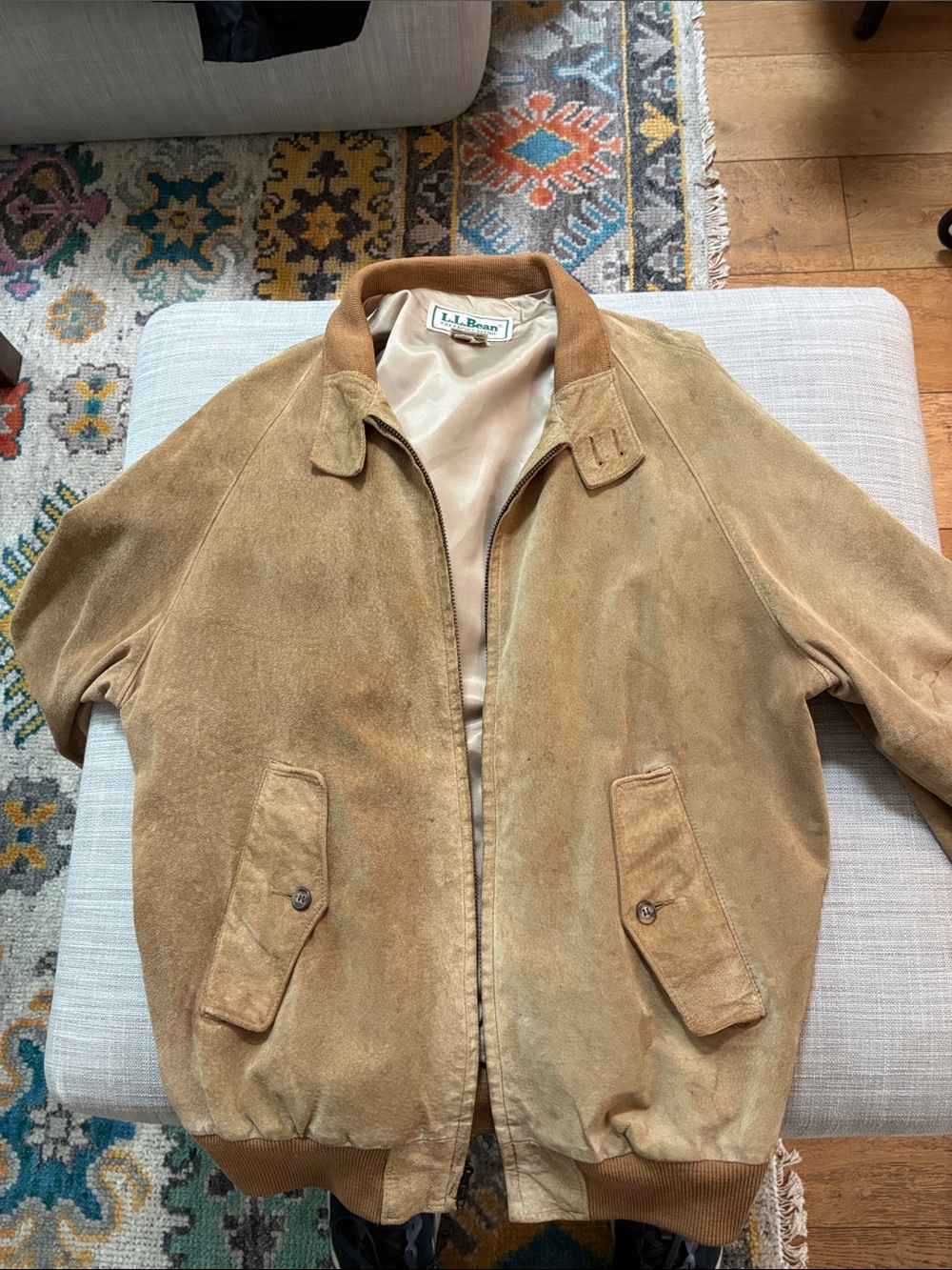 L.L. Bean Men's Tan Suede Bomber Jacket